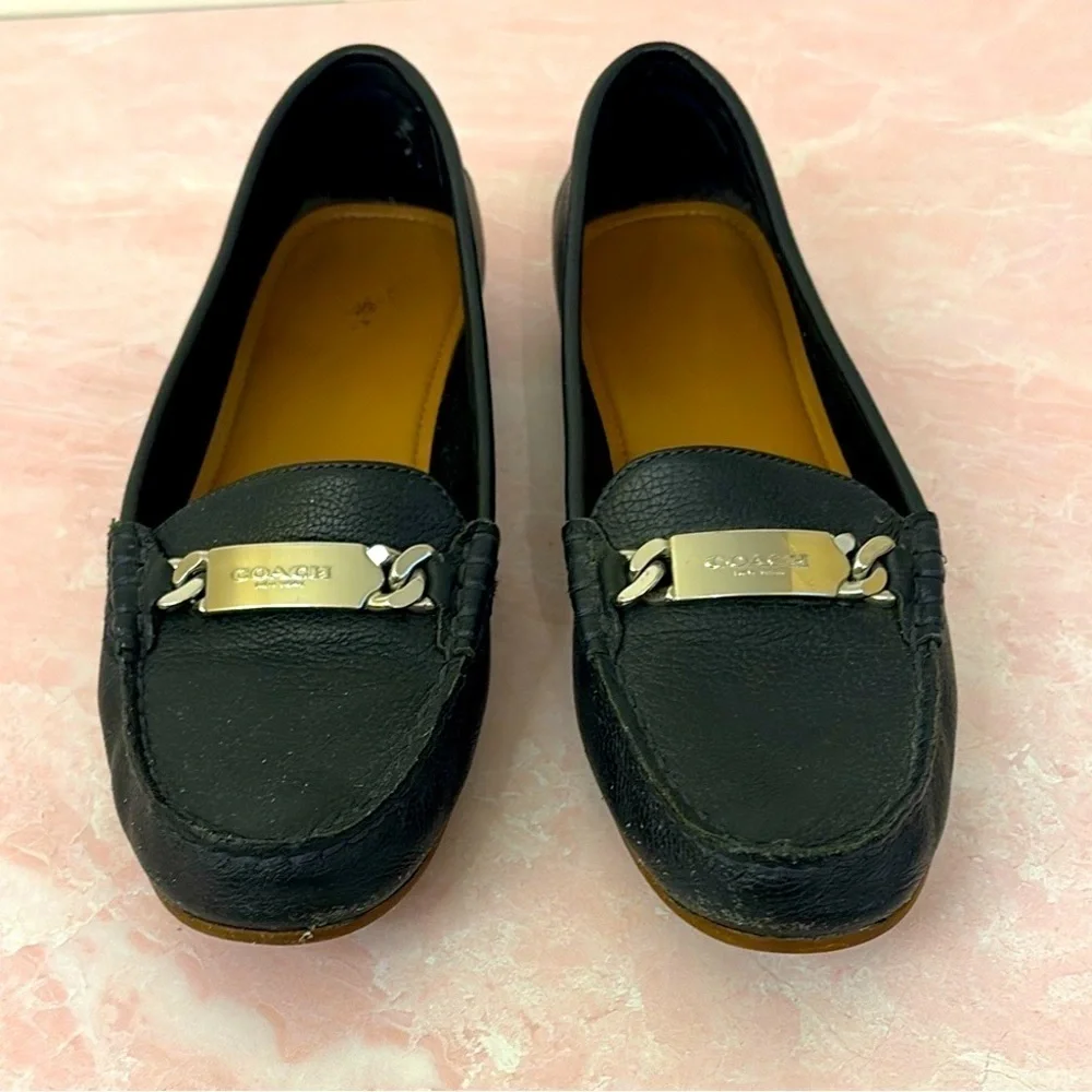 Coach Pebble Leather Navy Loafers A7751‎ Silver Hardware Women’s Size 7.5 B